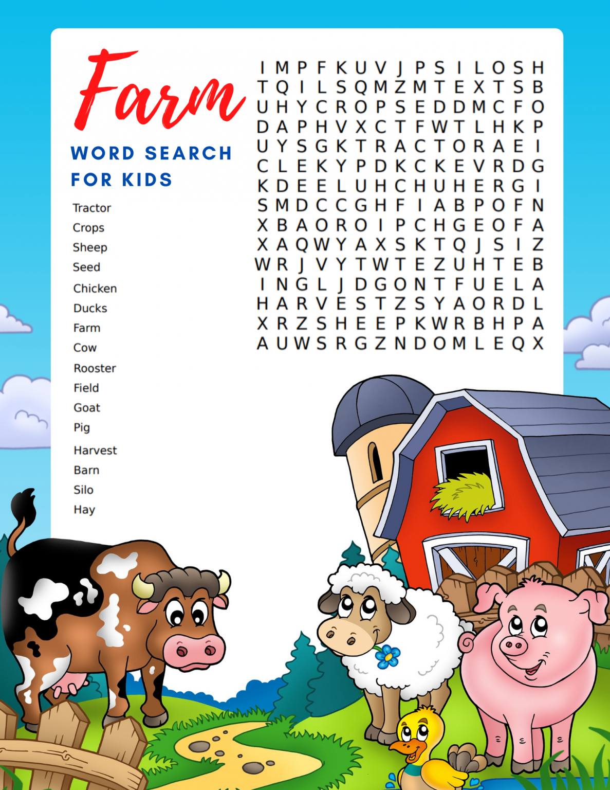 Free Printable Farm Word Search For Kids | DIYIdeaCenter.com