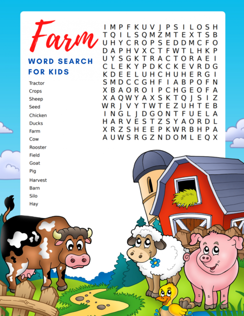 Free Printable Farm Word Search For Kids