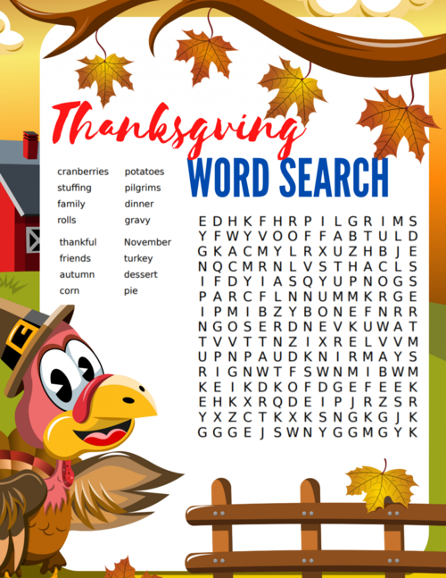 Free Printable Thanksgiving Word Search