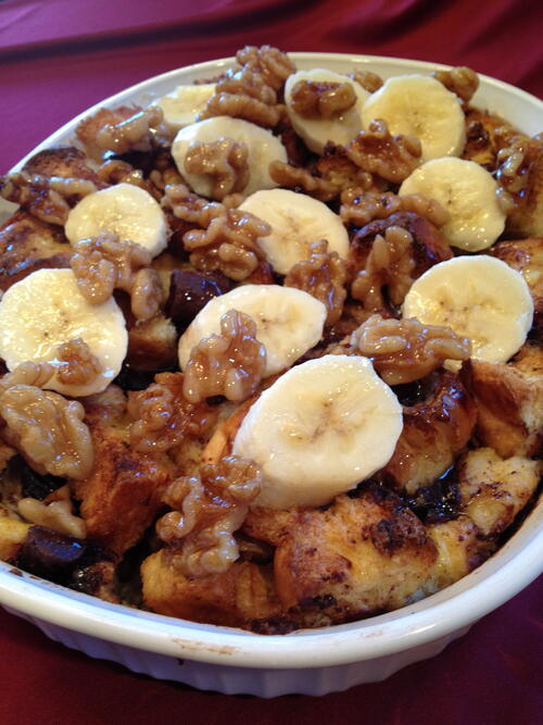 Chocolate Banana Bread Pudding Casserole