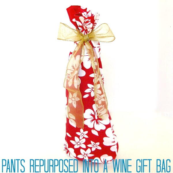 重新设计的裤子变成了一个升级回收的葡萄酒礼品袋＂title=