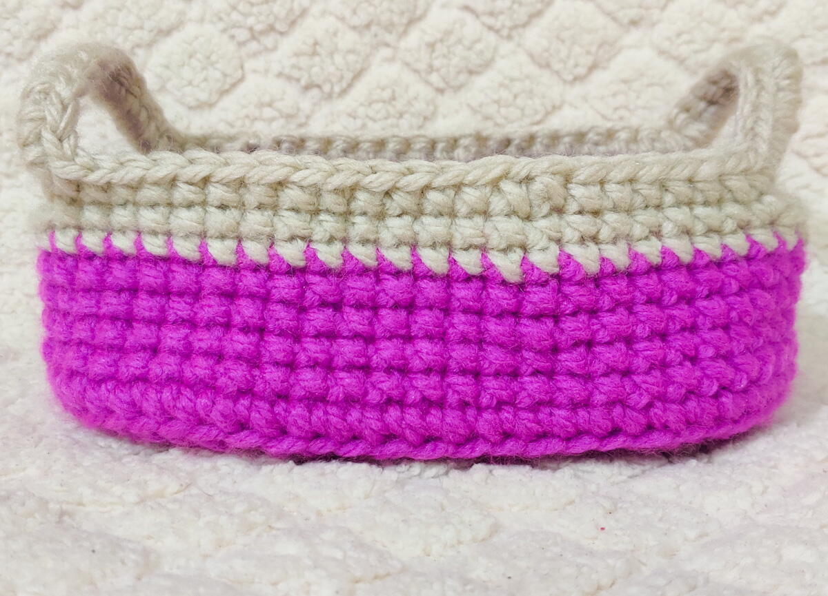 Make Your Own Crochet Oval Basket With Handles | AllFreeHolidayCrafts.com