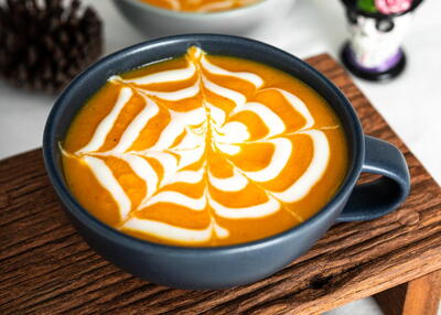 Halloween Spiderweb Carrot Soup