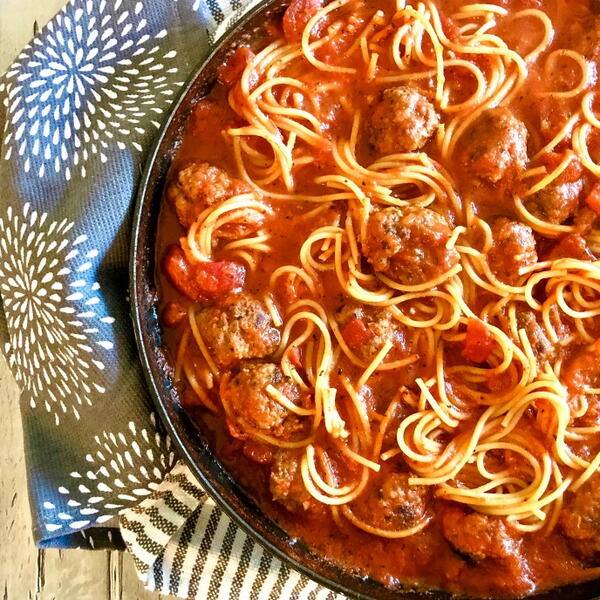 Spaghetti And Meatballs Skillet Dinner