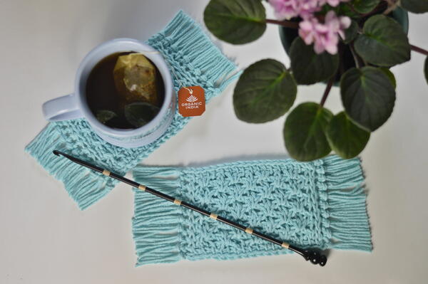 Tunisian Pyramid Lace Stitch Mug Rug