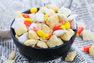 Easy Fall Candy Corn Puppy Chow Recipe