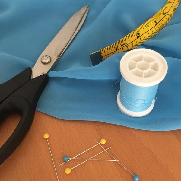 Image shows the supplies needed for sewing French seams.