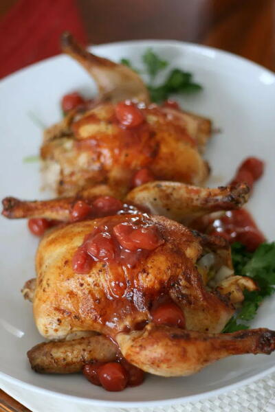 Cornish Hens with Dark Cherry Sauce for Two