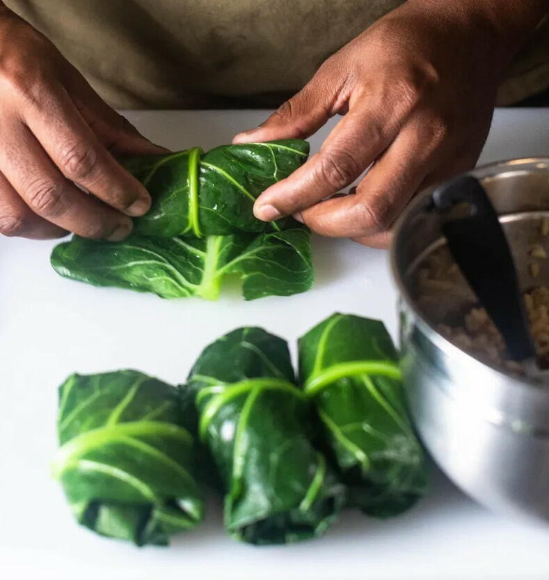 Collard Green Dirty Rice Wraps