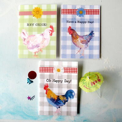 Free Printable Set Of Three Chicken Themed Greeting Cards