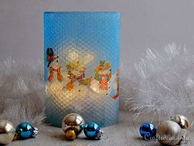 Lighted Hurricane Glass With Snowmen