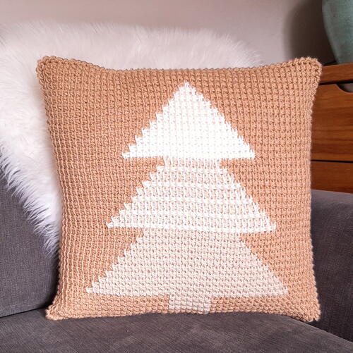 Tunisian Crochet Christmas Tree Pillow
