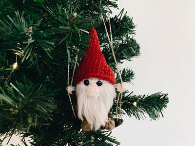 Christmas Gnome On A Swing Ornament