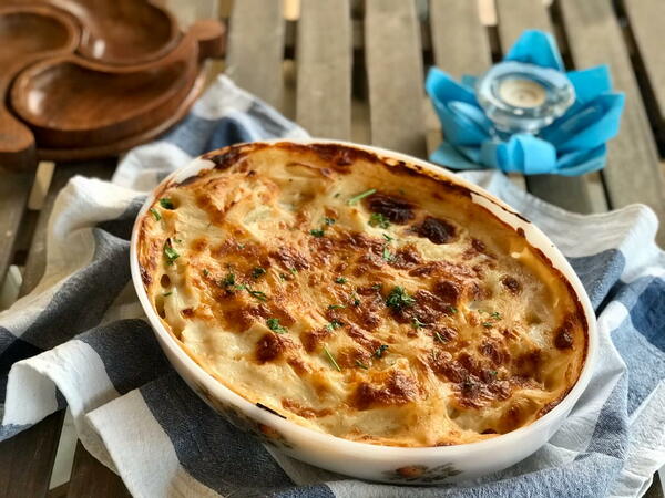 Skinny Smoked Turkey Au Gratin Potatoes