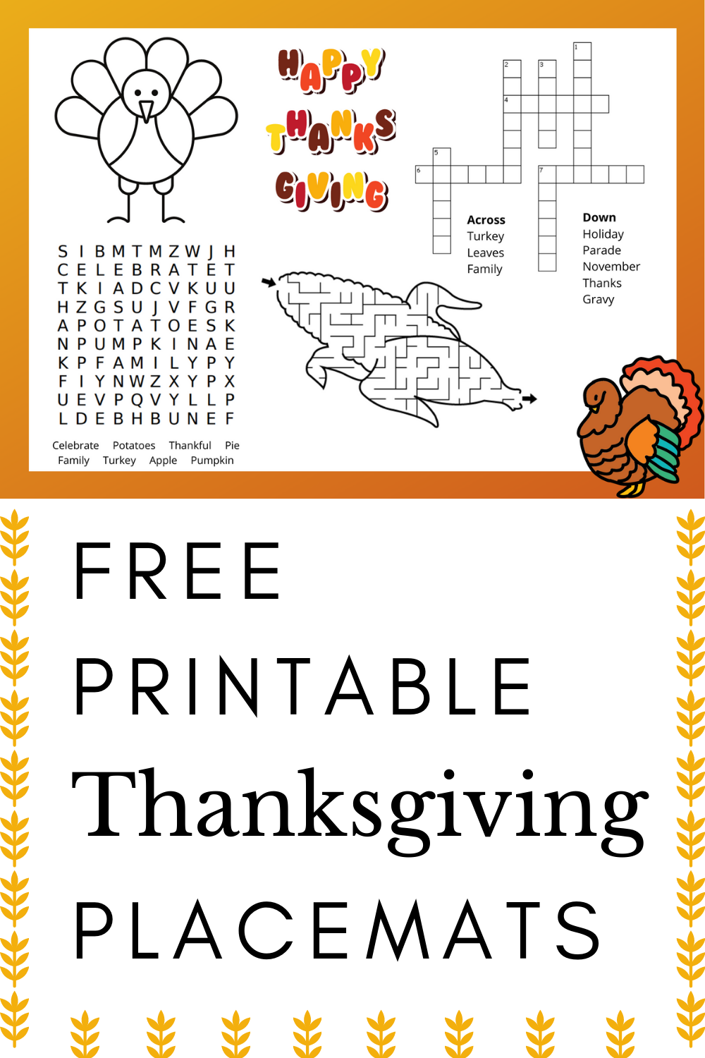 Printable Thanksgiving Placemat For Kids | AllFreeKidsCrafts.com