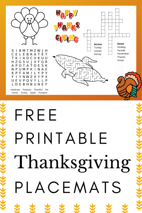 Printable Thanksgiving Placemat For Kids 