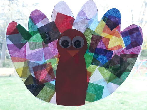 Turkey Tissue Paper Suncatcher Craft | AllFreeHolidayCrafts.com