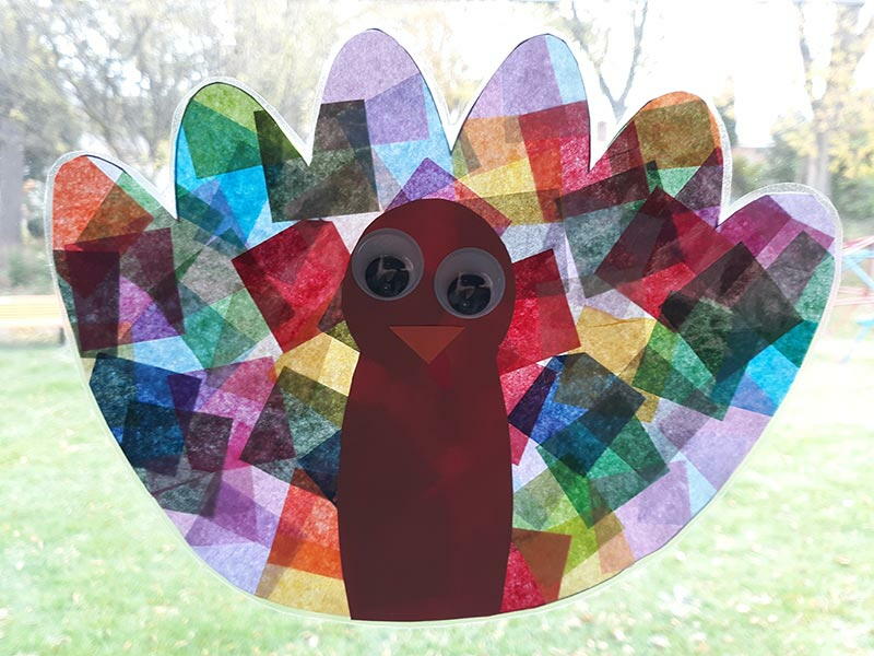 Turkey Tissue Paper Suncatcher Craft | AllFreeKidsCrafts.com