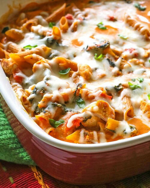 Healthy Three Cheese Chicken Pasta Bake