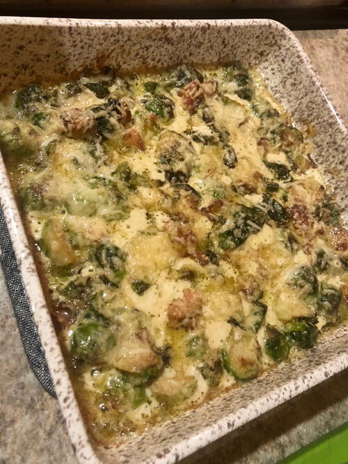 Creamy Cheesy Bacon Brussels Sprouts 