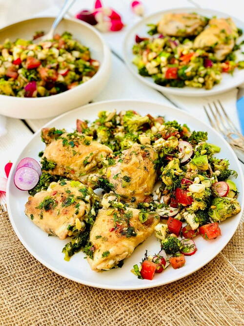 Easiest Chicken Thighs Recipe With Broccoli Salad