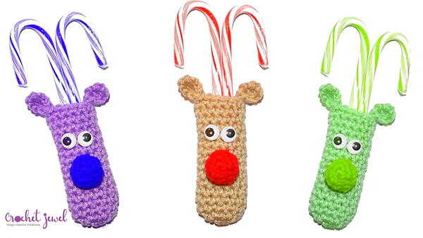 Crochet Reindeer Candy Cane Holder