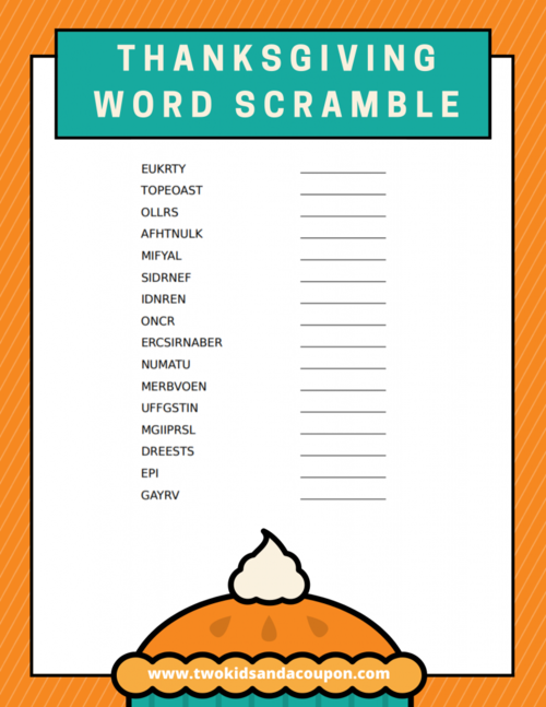 Free Printable Thanksgiving Word Scramble For Kids