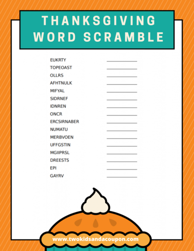 Free Printable Thanksgiving Word Scramble For Kids