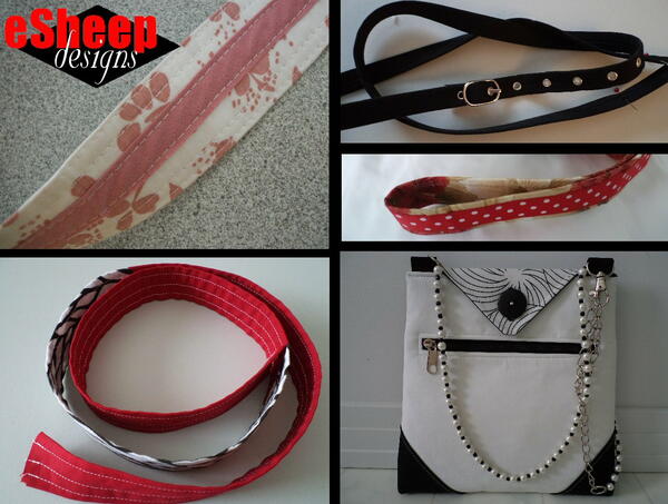 Image shows a collage of five Ideas to jazz up purse straps.