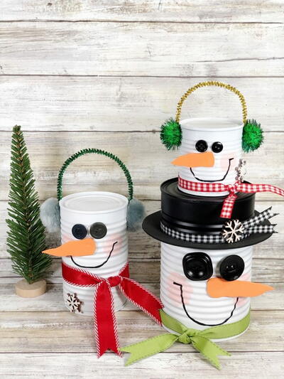 Recycled Tin Can Snowmen