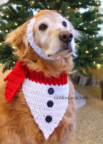 Crochet Snowman Christmas Dog Bandana And Headband