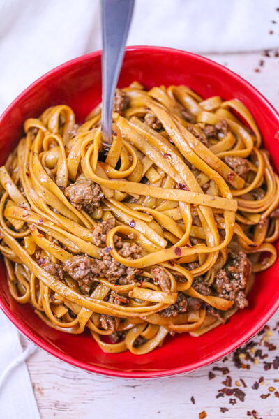 Ground Beef Mongolian Noodles