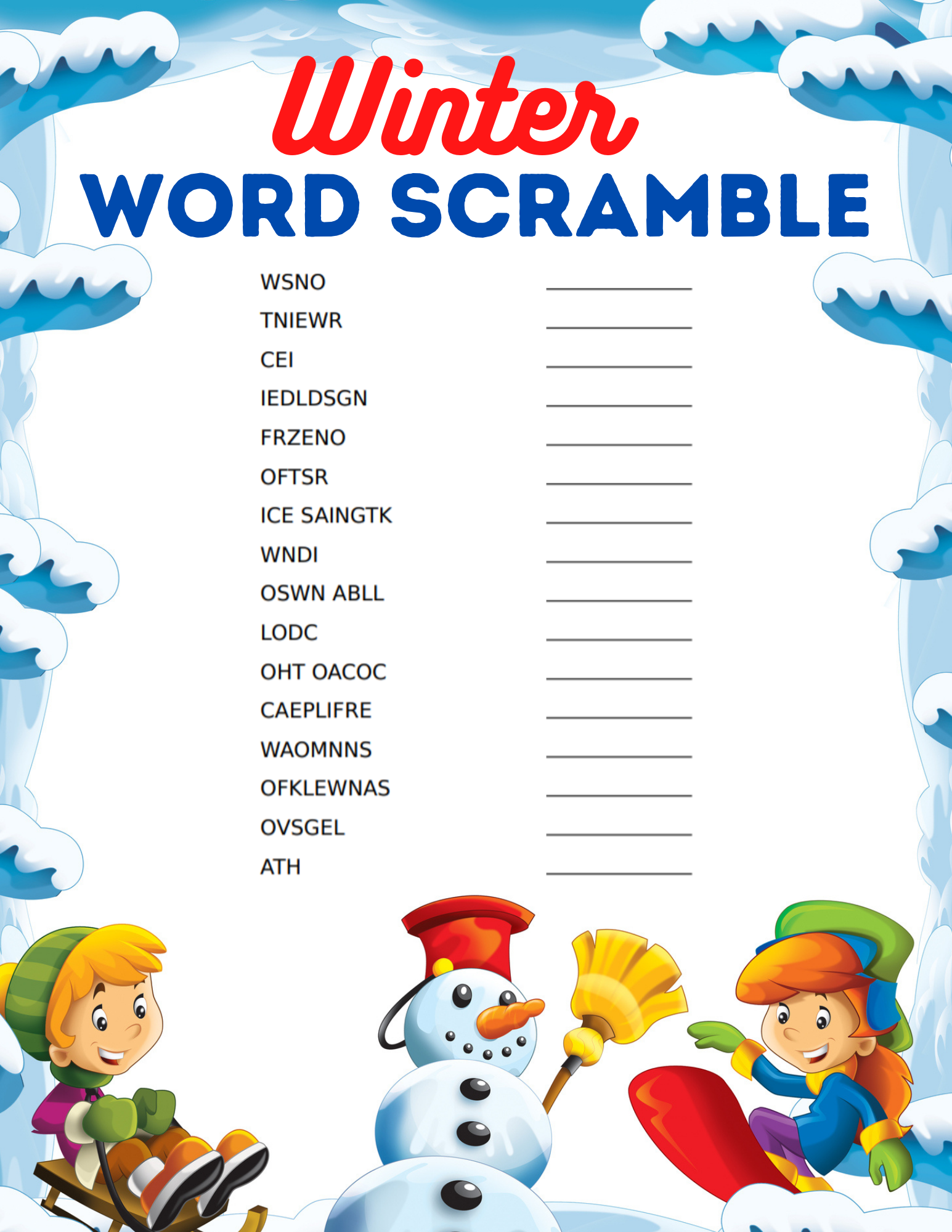 Free Printable Winter Word Scramble For Kids AllFreeKidsCrafts com