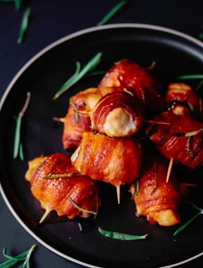 Bacon Wrapped Chicken Bites With Maple Glaze