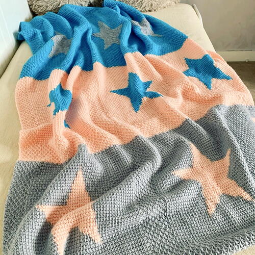 Moon And Stars Tunisian Crochet Blanket