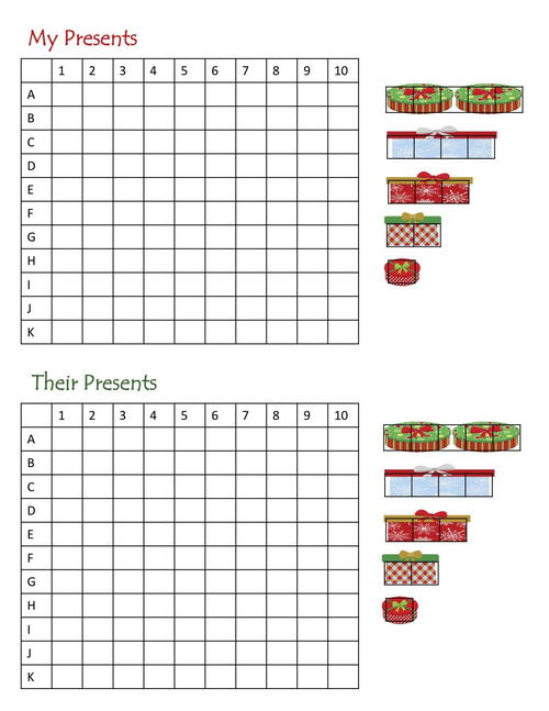 Free Printable Find Santa’s Presents Christmas Battleship Game