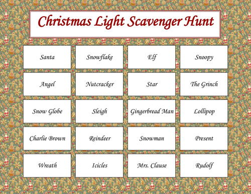 Christmas light scavenger hunt printable Free Printable Christmas Light Scavenger Hunt | AllFreeChristmasCrafts.com