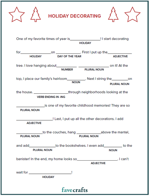 Holiday Decorating Printable Mad Lib PDF