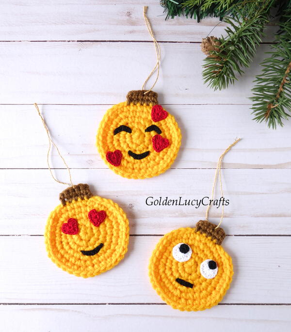 Crochet Emoji Christmas Ornaments