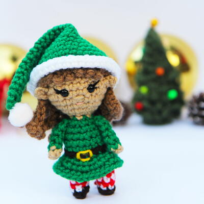 Ella The Mini Crochet Christmas Elf - Kozu Palm Pals