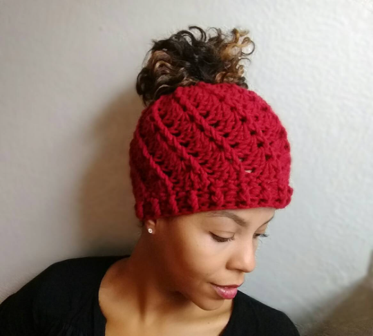 Spiral Messy Bun Hat | AllFreeCrochet.com