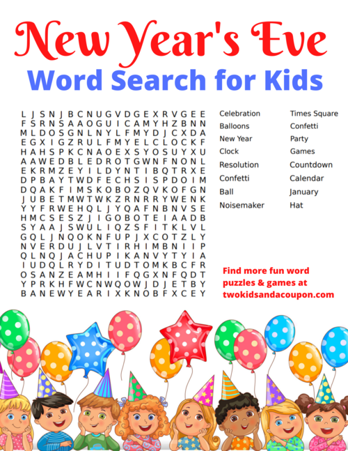 Free Happy New Year Word Search For Kids