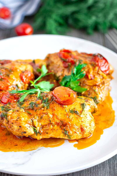 Pan Roasted Chicken Thighs With Cherry Tomatoes