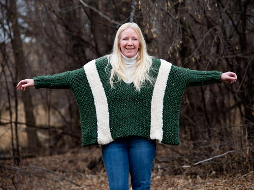 Fur Striped Poncho Sweater