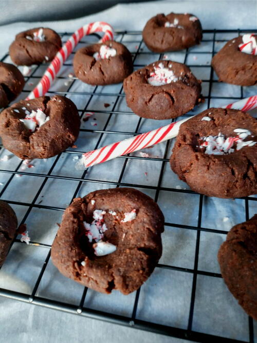 Allergy Friendly Chocolate Candy Cane Thumbprint Cookies