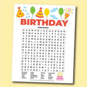 printable birthday word search allfreekidscrafts com