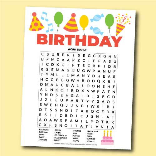 Printable Birthday Word Search