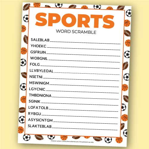 Printable Sports Word Scramble | AllFreePaperCrafts.com