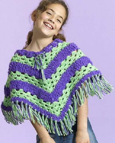 Cute Striped Poncho Allfreecrochet Com Cute Striped Poncho Allfreecrochet Com