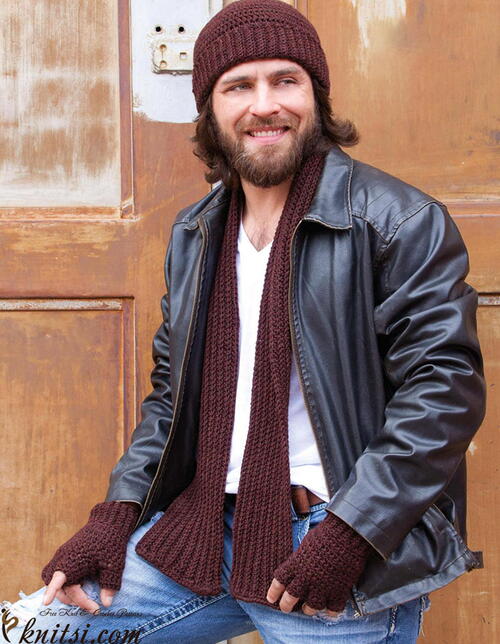 Men's Set: Hat Scarf and Mitts